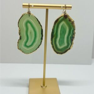 Green Agate Slice Earrings